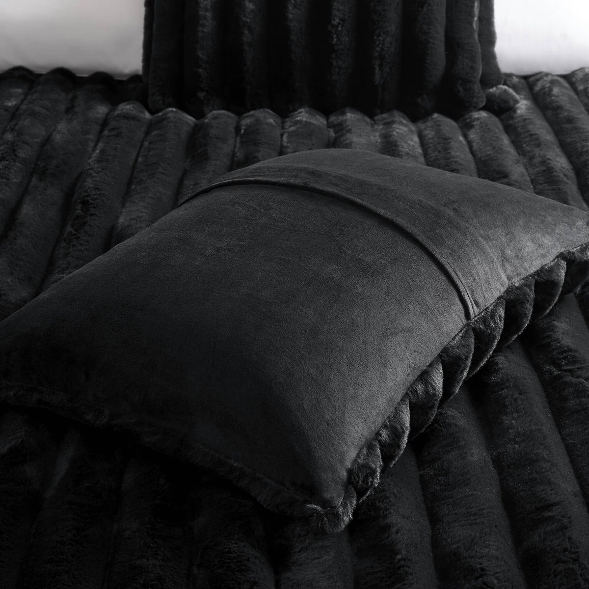 Bedding Sets 3 PCS King Ultrasoft Faux Fur Ribbed Comforter Set Black,Bed Sets