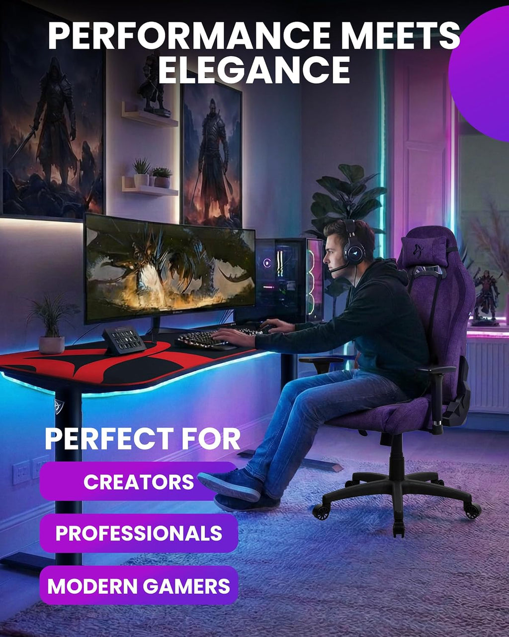 Torretta Gaming Chair Soft Fabric Purple