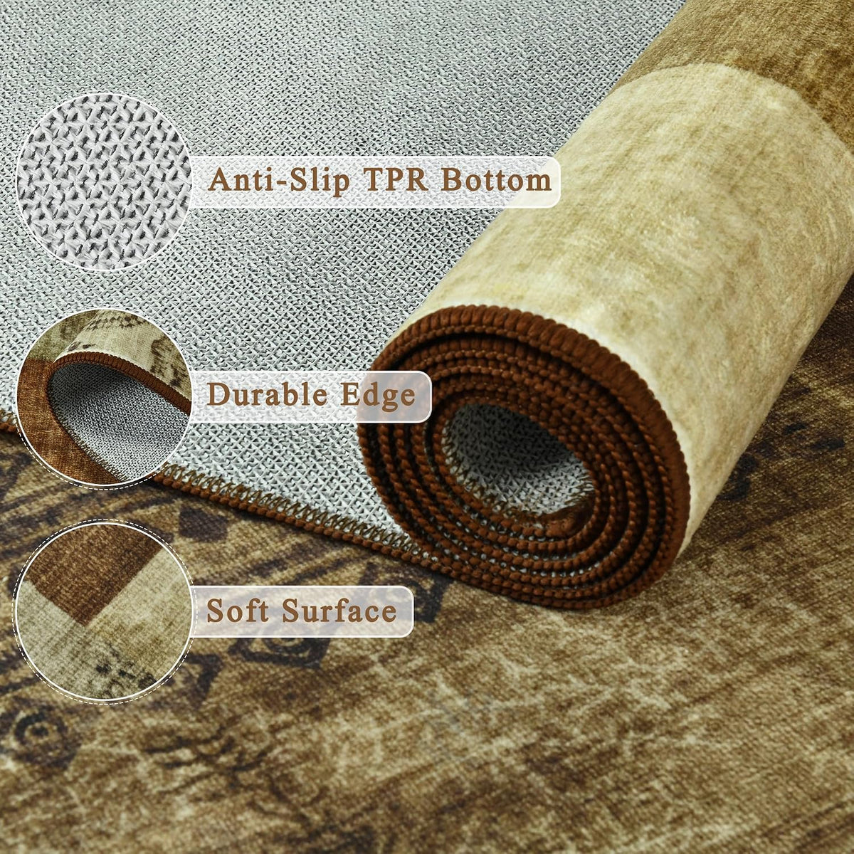 6X9 Area Rugs for Living Room, Washable Geometric Brown Bedroom Rug
