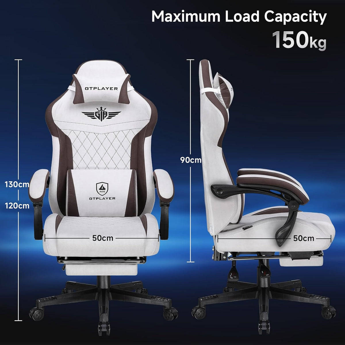 Gaming Chair, Video Game Chairs with Footrest and Lumbar Support, Computer Chair for Adults with Extended Backrest, Ergonomic Reclining Silla Gamer, Fabric, Brown