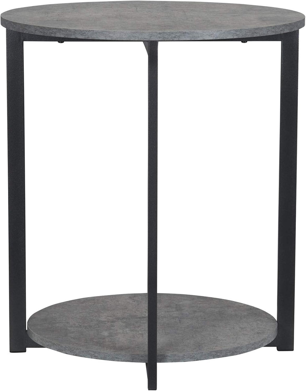 Jamestown round Side End Table with Storage Shelf Rustic Slate Concrete and Black Metal