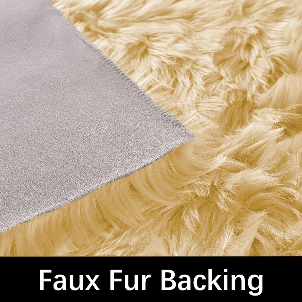 Fur Rug 5X6.7, Faux Sheepskin Rug for Living Room, Nursery Room, Teen Room Decor, Furry Rug, Light Yellow, Rectangle