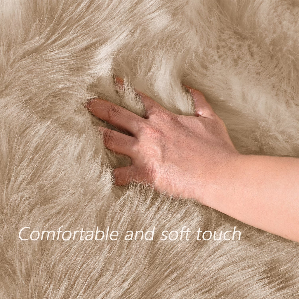 Beige Area Rug round Area Rug 5Ft Circle Fur Rug for Living Room Bedroom Rug Faux Sheepskin Rug Washable Rug Fluffy Rug Plush Rug Furry Rug Home Deocr