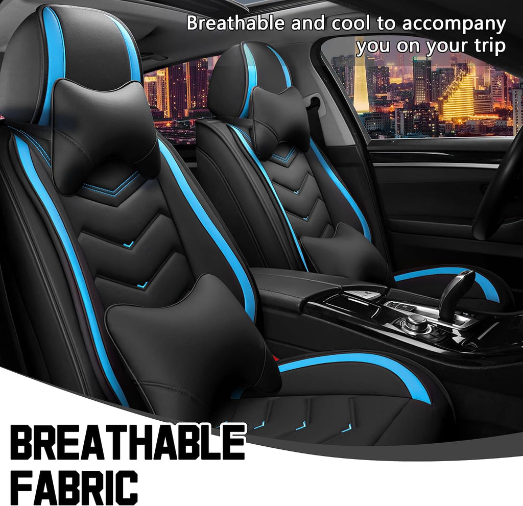 Car Seat Covers for Ford Mustang 2000-2026, Stylish Sport Seat Cover, Premium Nappa Leather Car Seat Cover. Automobile Seat Covers Sets.(Luxury 2 Seats/Black Blue)