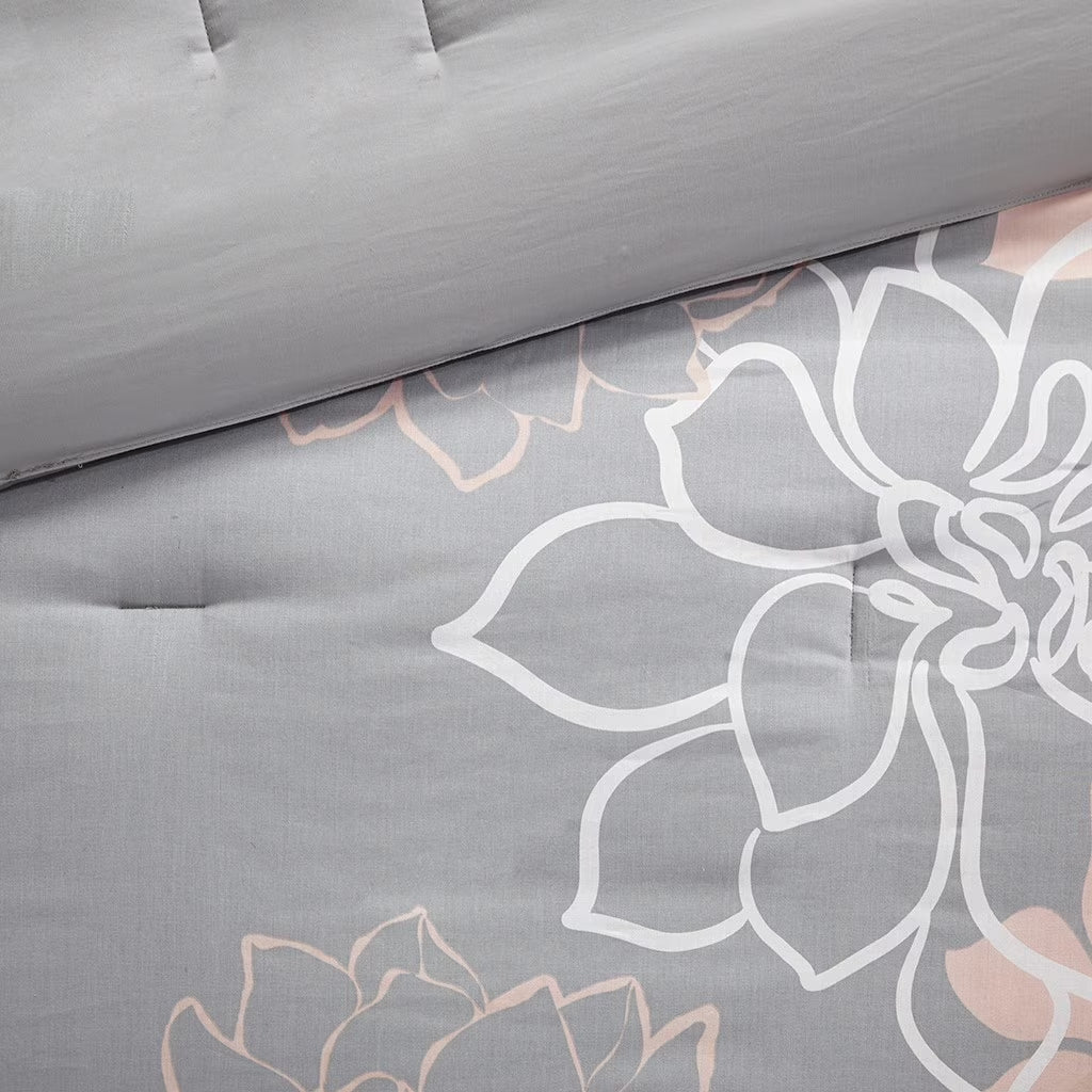 Bedding Sets Printed Cotton Sateen Comforter Set Grey/Peach Cal King,Bed Sets