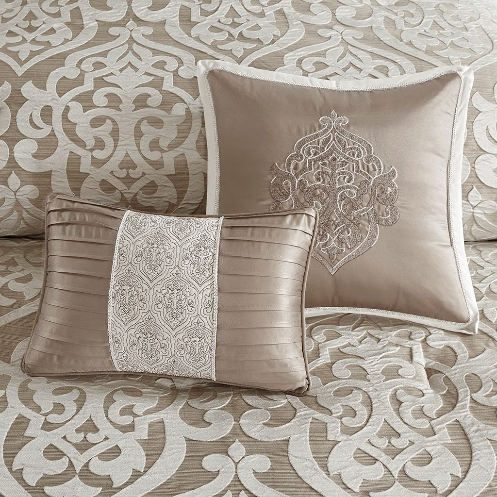 Bedding Sets 8 Piece Jacquard Comforter Set Tan/Ivory Cal King,Bed Sets