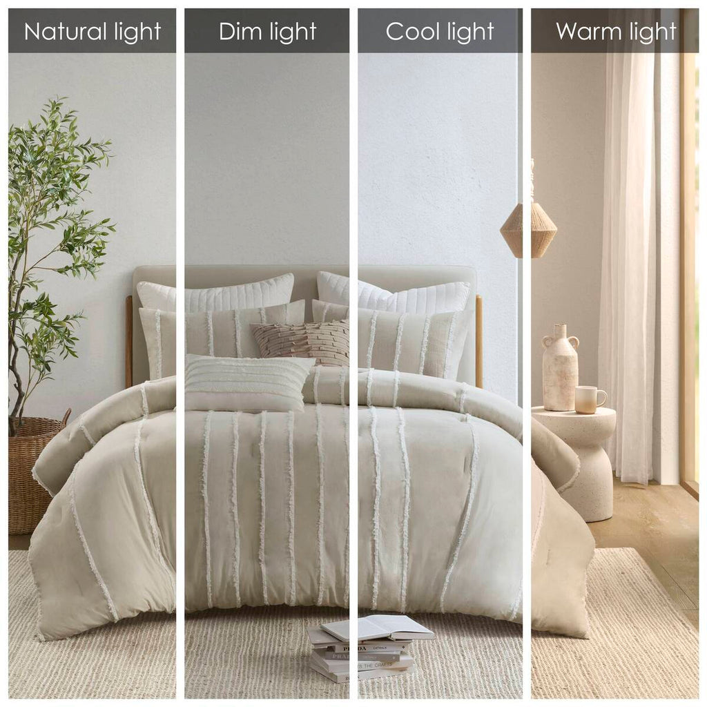 Bedding Sets 3 Piece Striped Cotton Comforter Set Taupe Full/Queen,Bed Sets