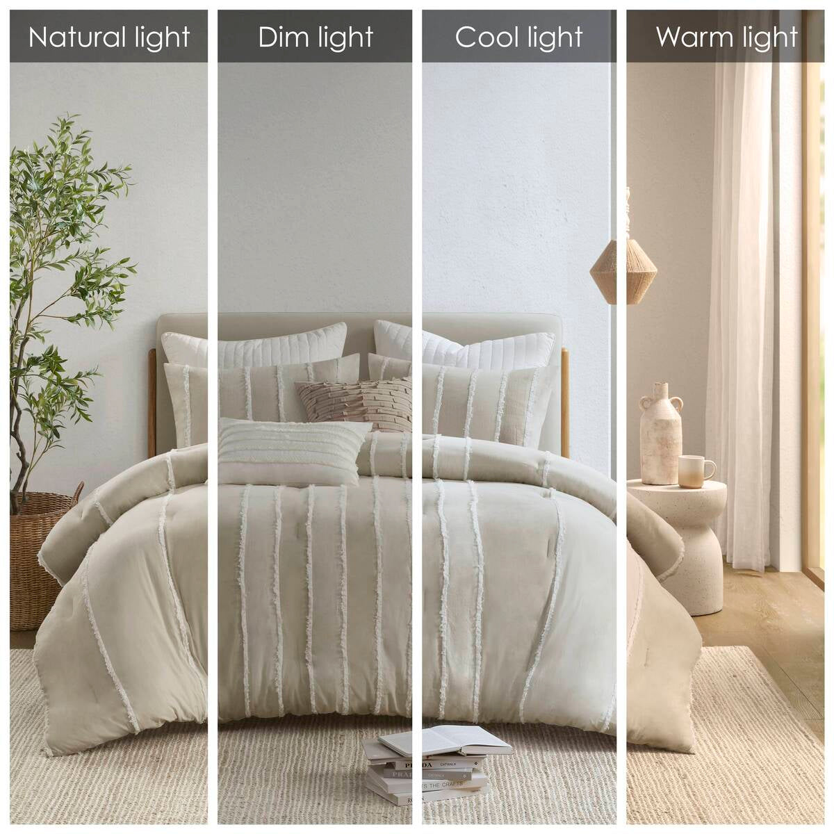Bedding Sets 3 Piece Striped Cotton Comforter Set Taupe Full/Queen,Bed Sets