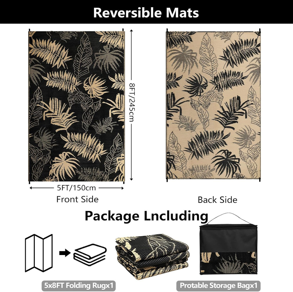 Outdoor Rug Waterproof 5X8 Plastic Straw Rug Reversible Patio Rug outside Camping Rug Patio Mat Lightweight Foldable Outdoor Carpet for Patio Balcony Deck Camping