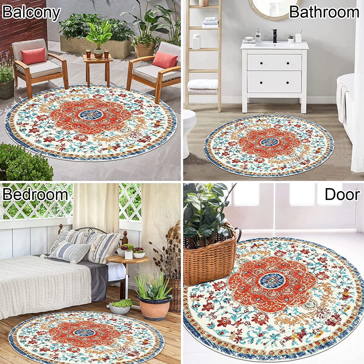 5.25'Round Area Rug,Non Slip Washable round Rug Boho Area Rug for Living Room,Bedroom,Home Decor,Office,Dining Room,Gray