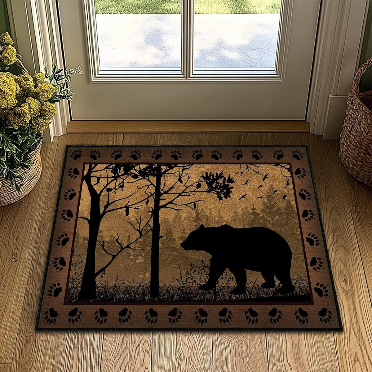 Brown Washable Entry Rug 2X3 Kitchen Rugs for Entryway Bathroom Ulta-Thin Non-Slip Low Pile Indoor Entrance Door Mat,Bear Country Cabin Wildlife Throw Rug Rustic Small Accent Area Rugs for Front Door