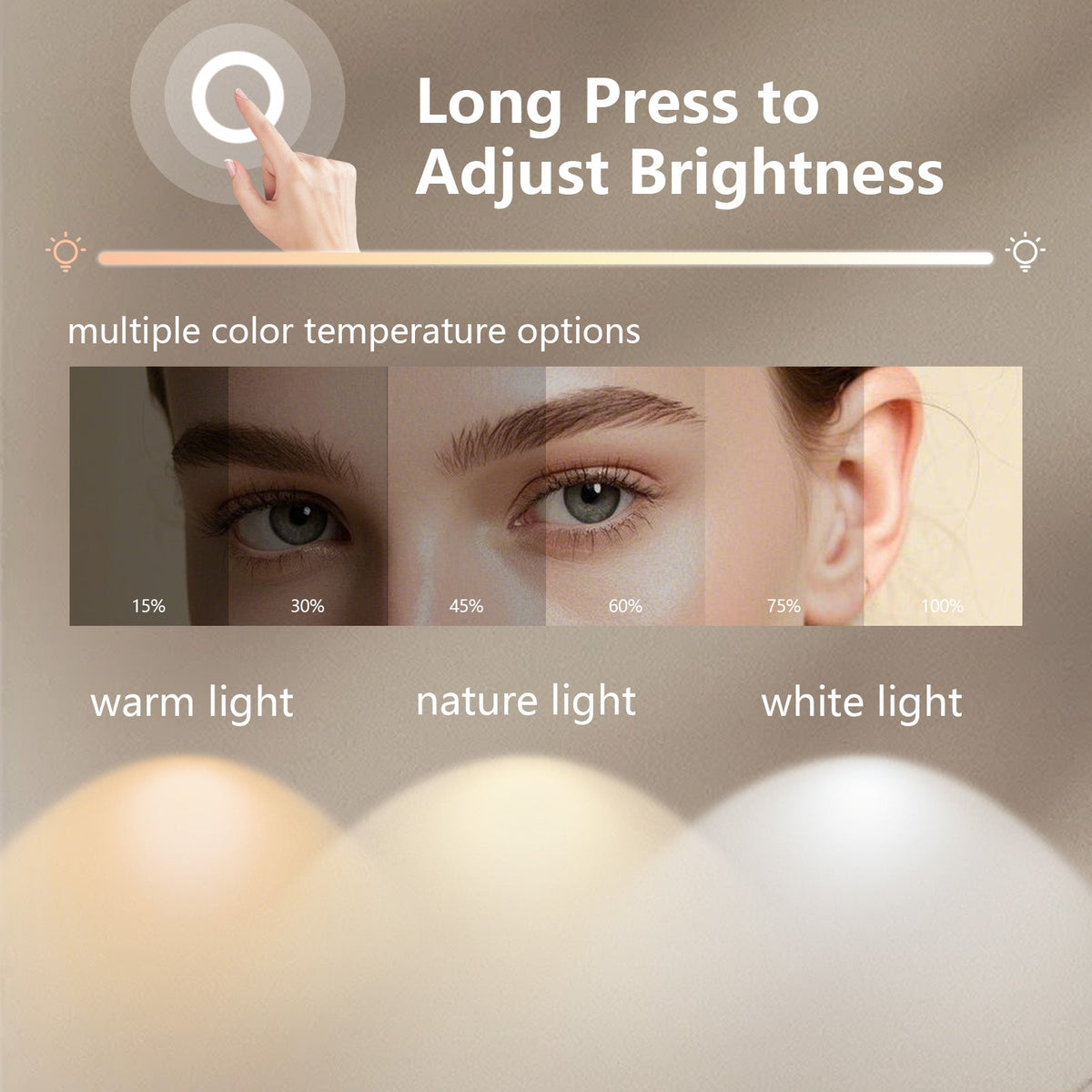 Delphinus II Brushed Gold LED Mirror – Anti-Fog, Dimmable