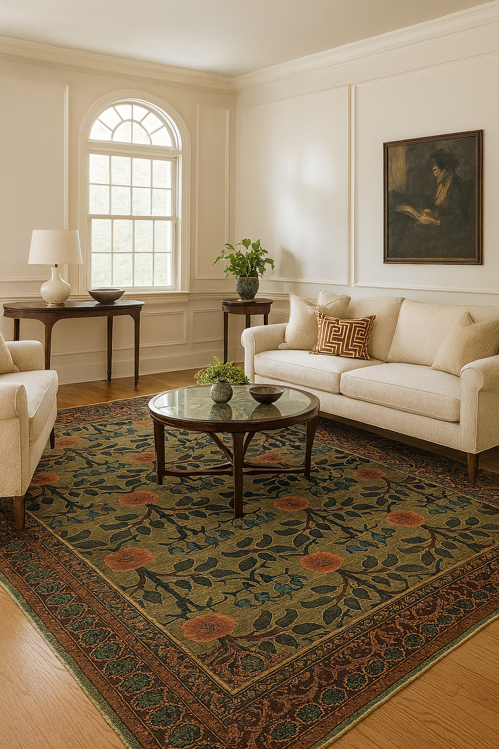 Arts and Crafts Collection Area Rug Ultra Soft Washable Rug, Non Slip Area Rug Indoor, Stain Resistant Rugs for Living Room Bedroom Vintage Home Decor