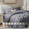 Queen Comforter Set, 7Pc Bed in a Bag, Pleated Bedding Comforter Sets Queen, Dark Grey