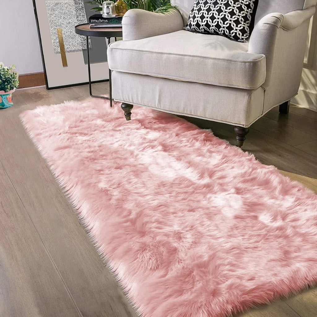 2X5 Area Rug, Faux Fur Sheepskin Rug for Living Room, Fuzzy Rugs for Teen Girls Bedroom, Nursery, Luxury Room Decor, Fluffy Pink Rug, Rectangle