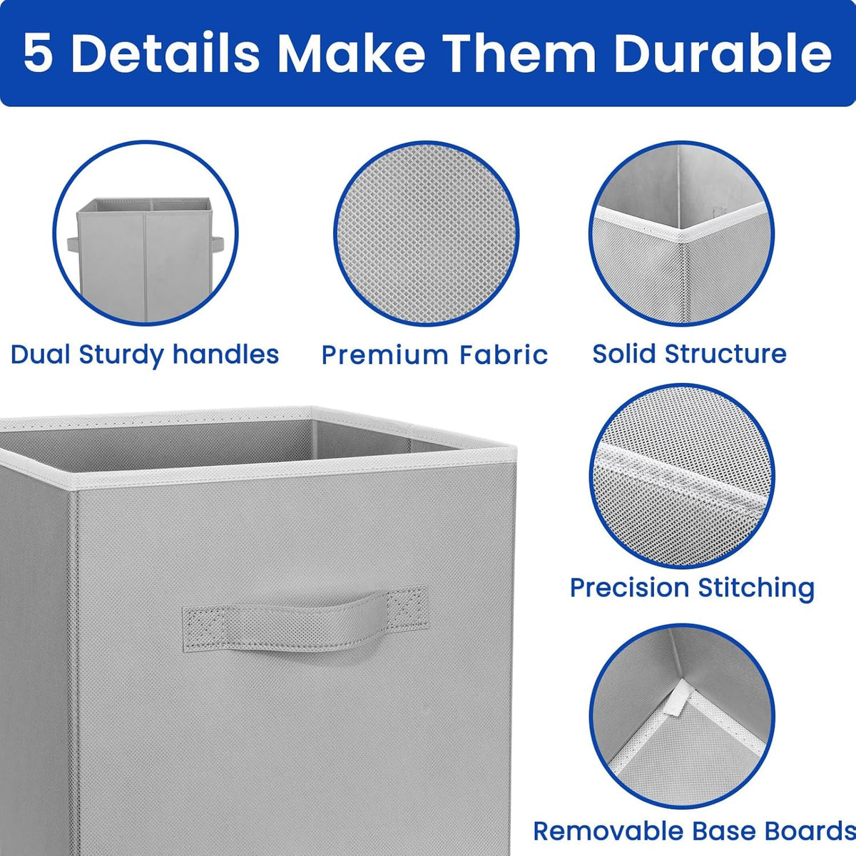 Storage Cubes, 11 Inch Cube Storage Bins for Shelves (10 Pack), Fabric Collapsible Storage Bins with Dual Handles, Foldable Cube Baskets for Magazines, Closet Organizers and Storage Box (Grey)
