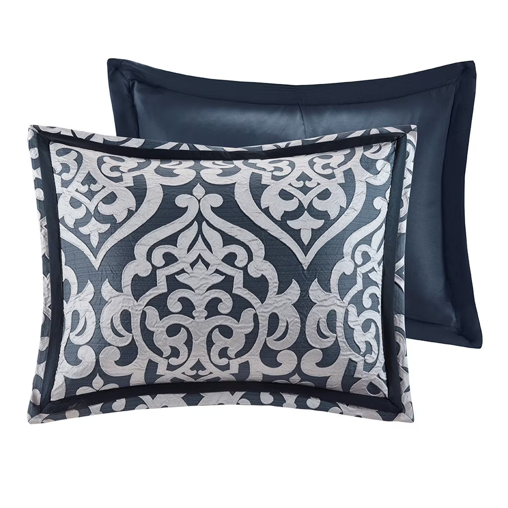 Bedding Sets 8 Piece Jacquard Comforter Set Navy/Silver Cal King,Bed Sets