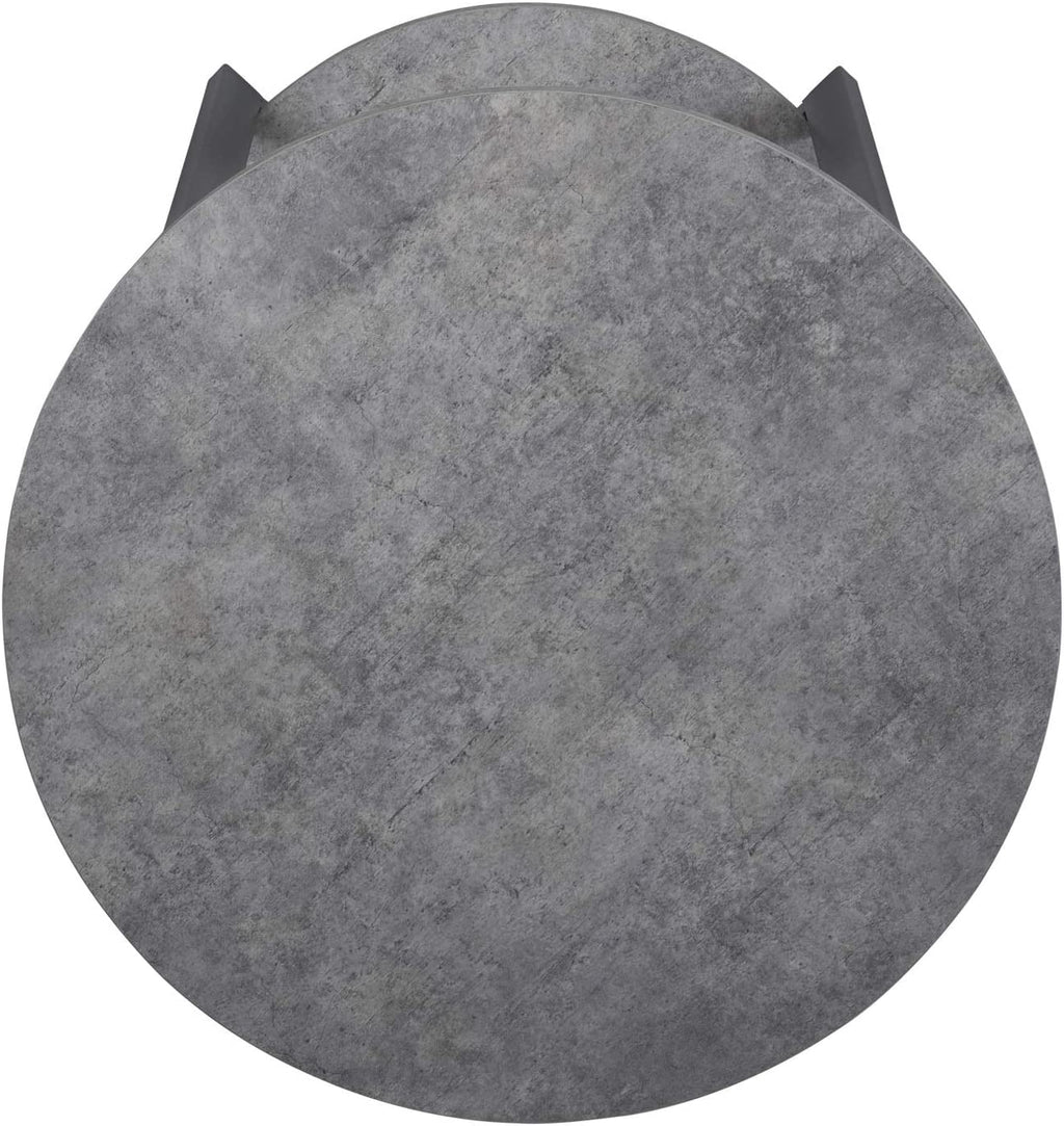 Jamestown round Side End Table with Storage Shelf Rustic Slate Concrete and Black Metal