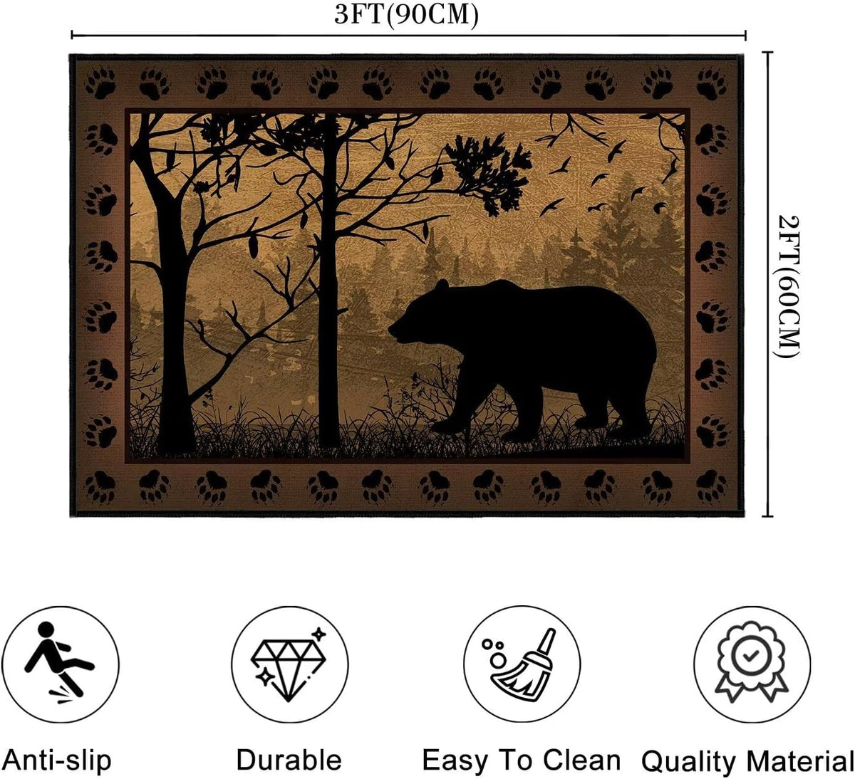 Brown Washable Entry Rug 2X3 Kitchen Rugs for Entryway Bathroom Ulta-Thin Non-Slip Low Pile Indoor Entrance Door Mat,Bear Country Cabin Wildlife Throw Rug Rustic Small Accent Area Rugs for Front Door