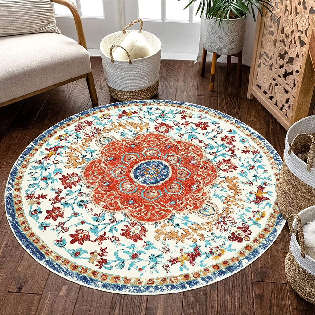 5.25'Round Area Rug,Non Slip Washable round Rug Boho Area Rug for Living Room,Bedroom,Home Decor,Office,Dining Room,Gray