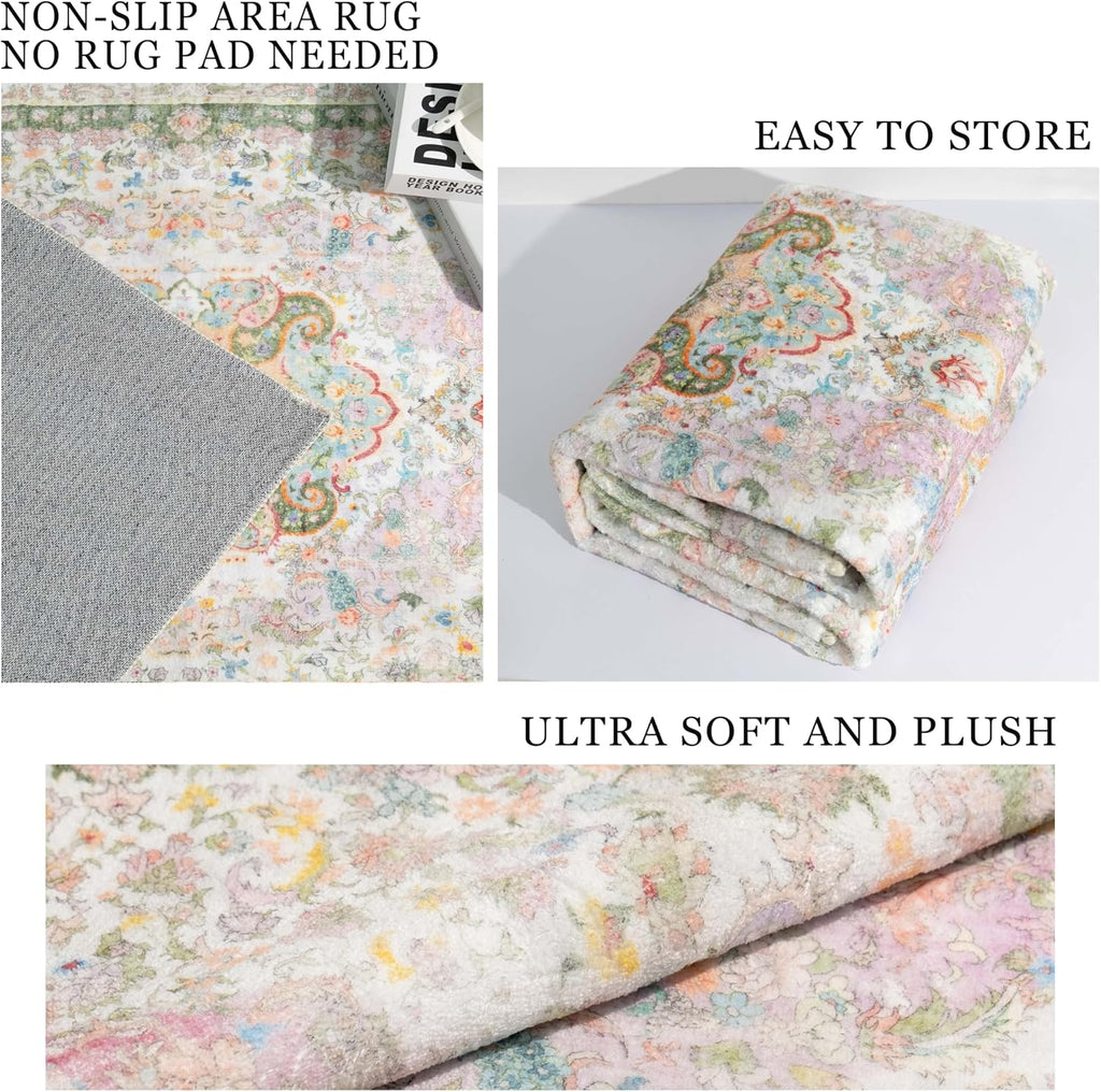 5X7 Area Rugs Washable,Pink Rug for Living Room Bedroom Boho