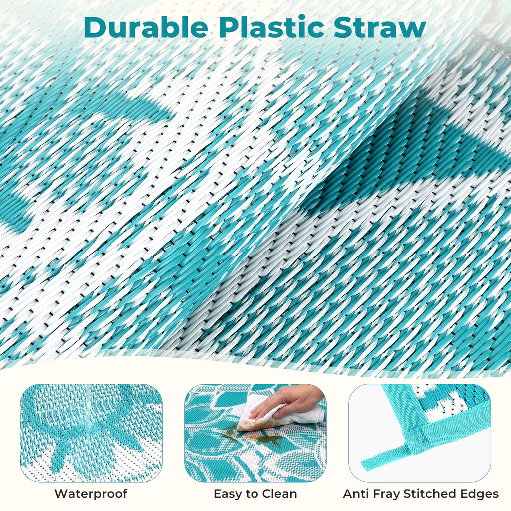 5'X8' Outdoor Rug Patios Rug Waterproof RV Outdoor Rug Camping Rugs Reversible Plastic Straw Rug Large Outdoor Mat Outdoor Area Rug for Camping,Balcony Apartment,Patio,Picnic,Beach Teal