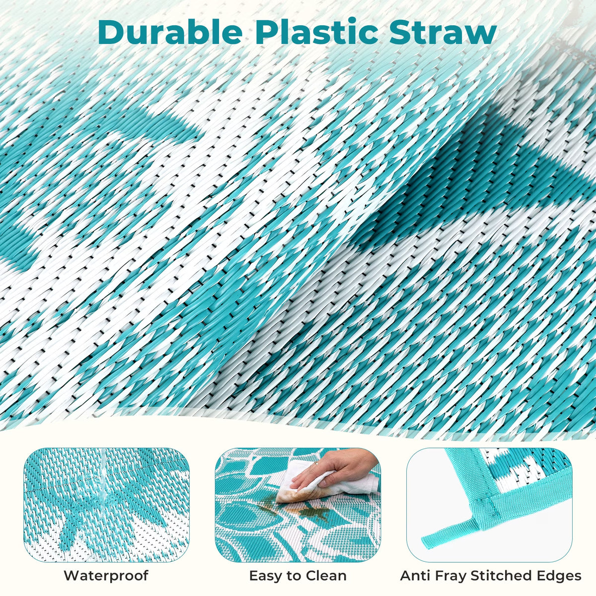5'X8' Outdoor Rug Patios Rug Waterproof RV Outdoor Rug Camping Rugs Reversible Plastic Straw Rug Large Outdoor Mat Outdoor Area Rug for Camping,Balcony Apartment,Patio,Picnic,Beach Teal