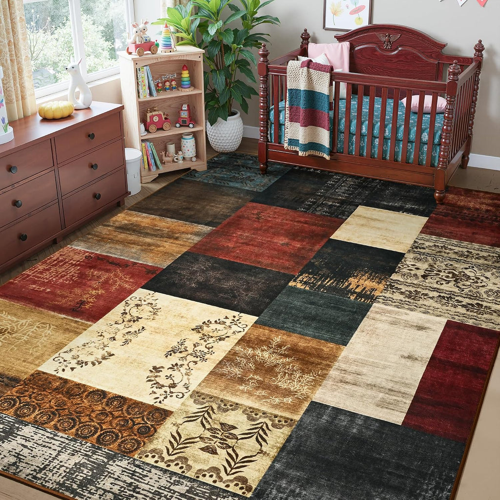8X10 Area Rugs for Living Room, Washable Large Geometric Bedroom Rug