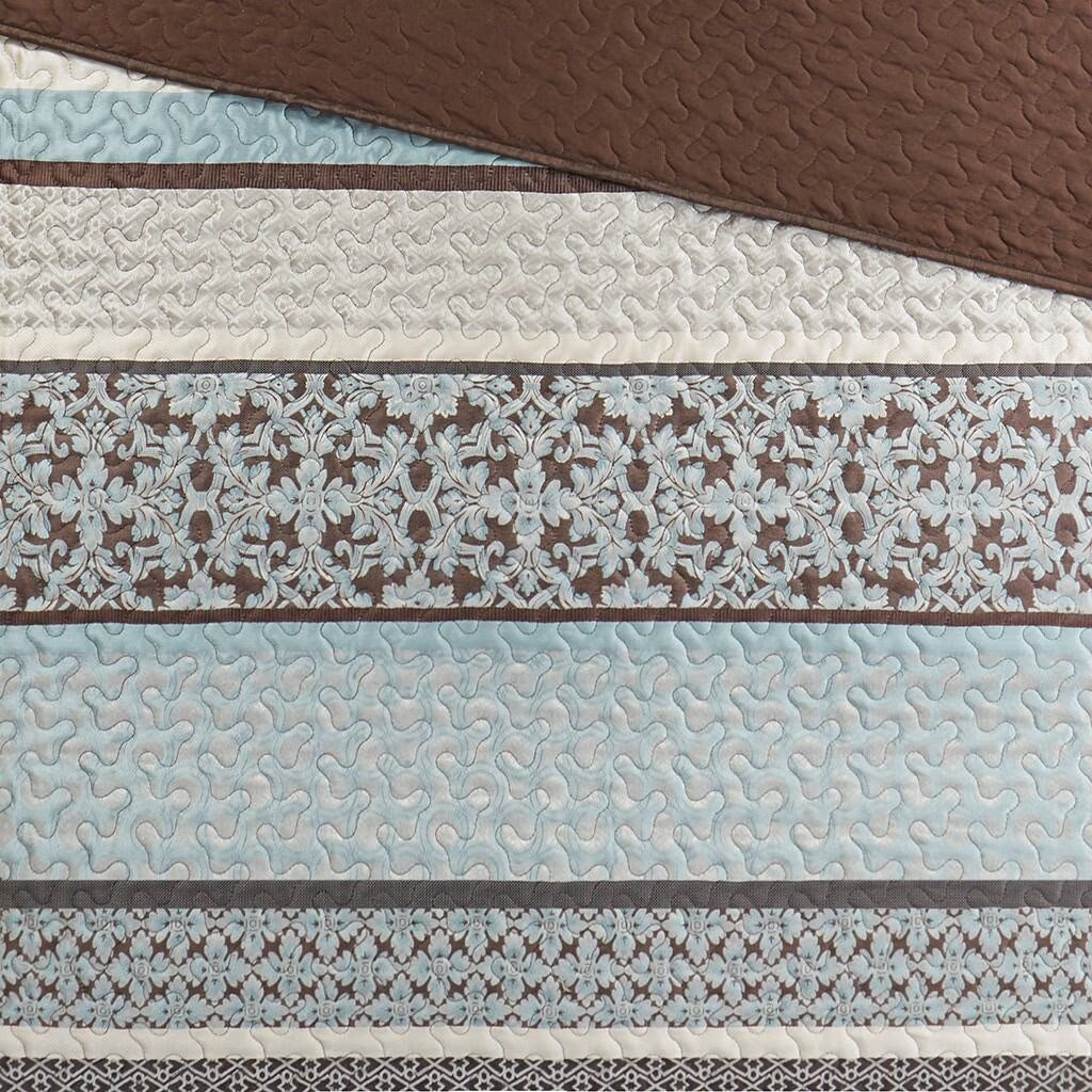 Bedding Sets 5 Piece Reversible Jacquard Bedspread Set Blue King,Bed Sets