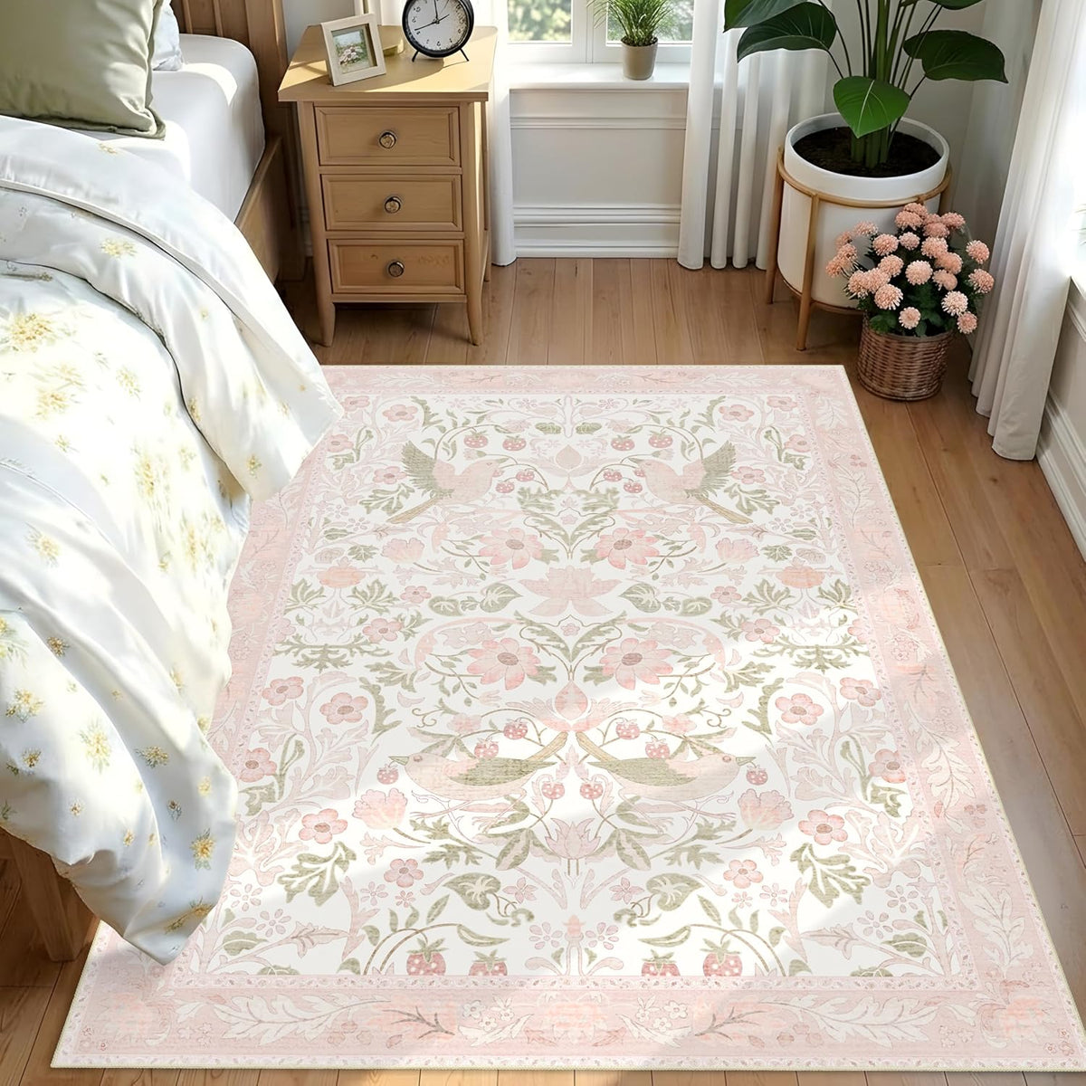 5X7 Area Rugs Washable,Pink Rug for Living Room Bedroom Boho