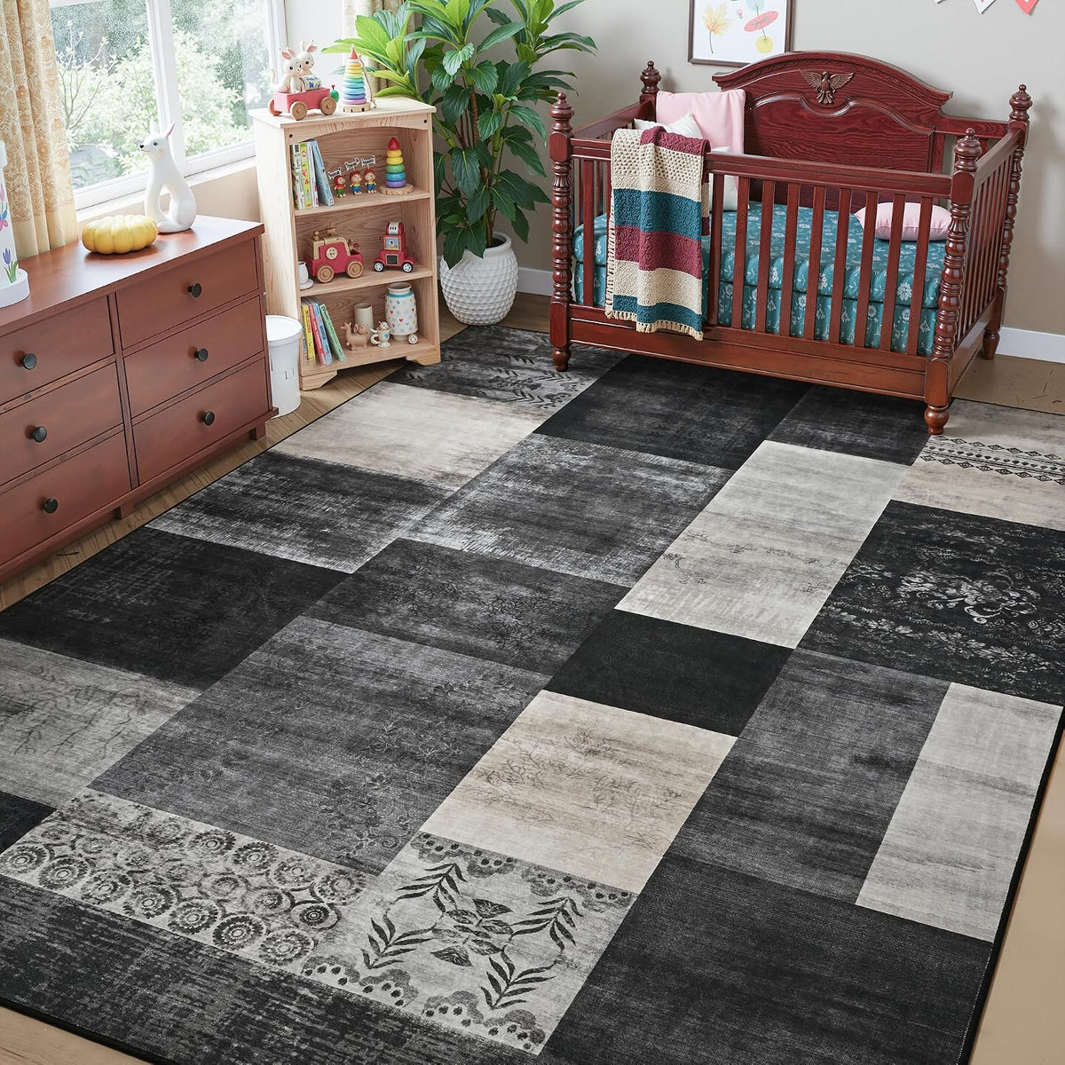 4X6 Area Rugs for Living Room, Washable Large Geometric Bedroom Rug