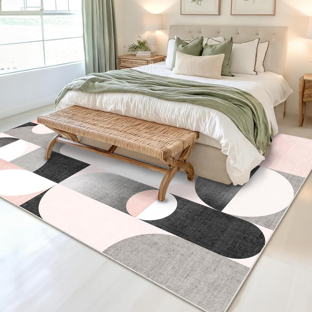 5X7 Area Rug Pink Washable for Living Room Bedroom Modern Non Slip