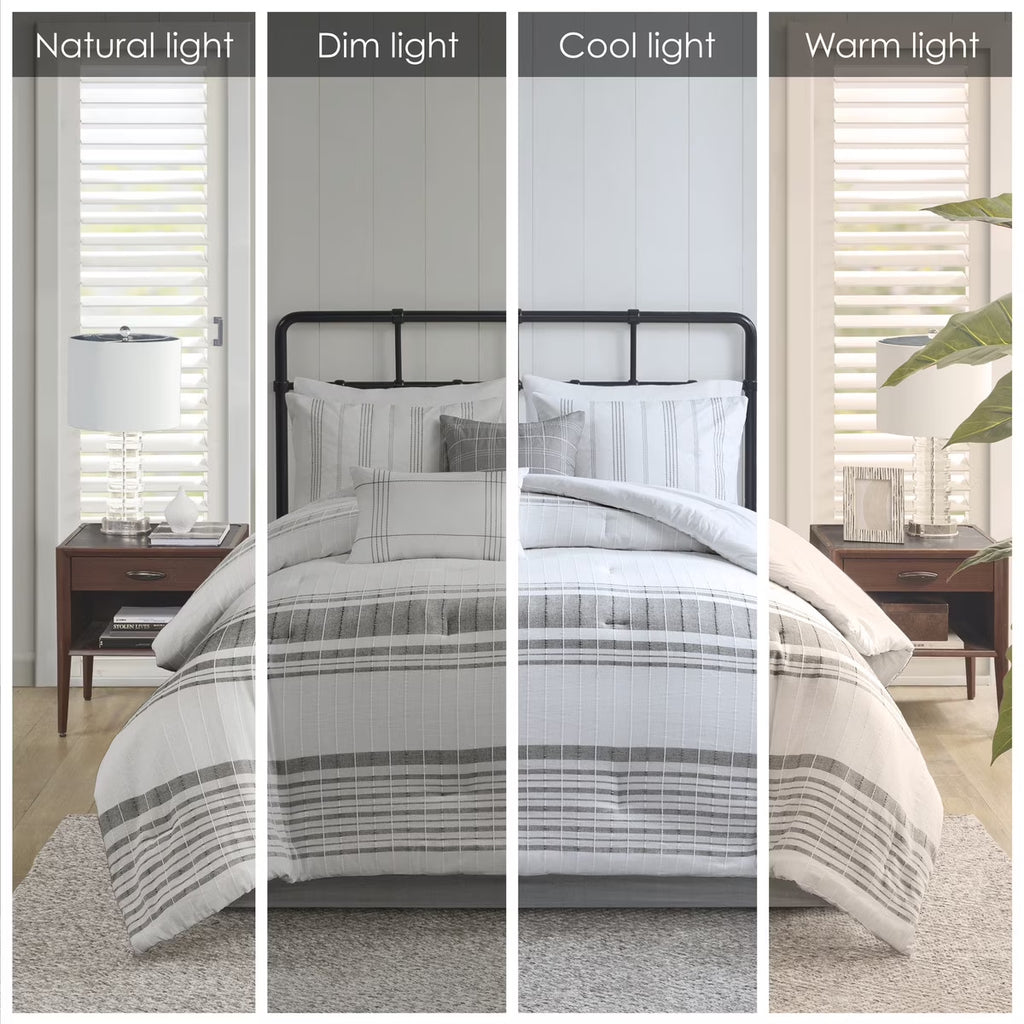 Bedding Sets 6 Piece Cotton Jacquard Oversized Comforter Set White/Grey Queen,Bed Sets