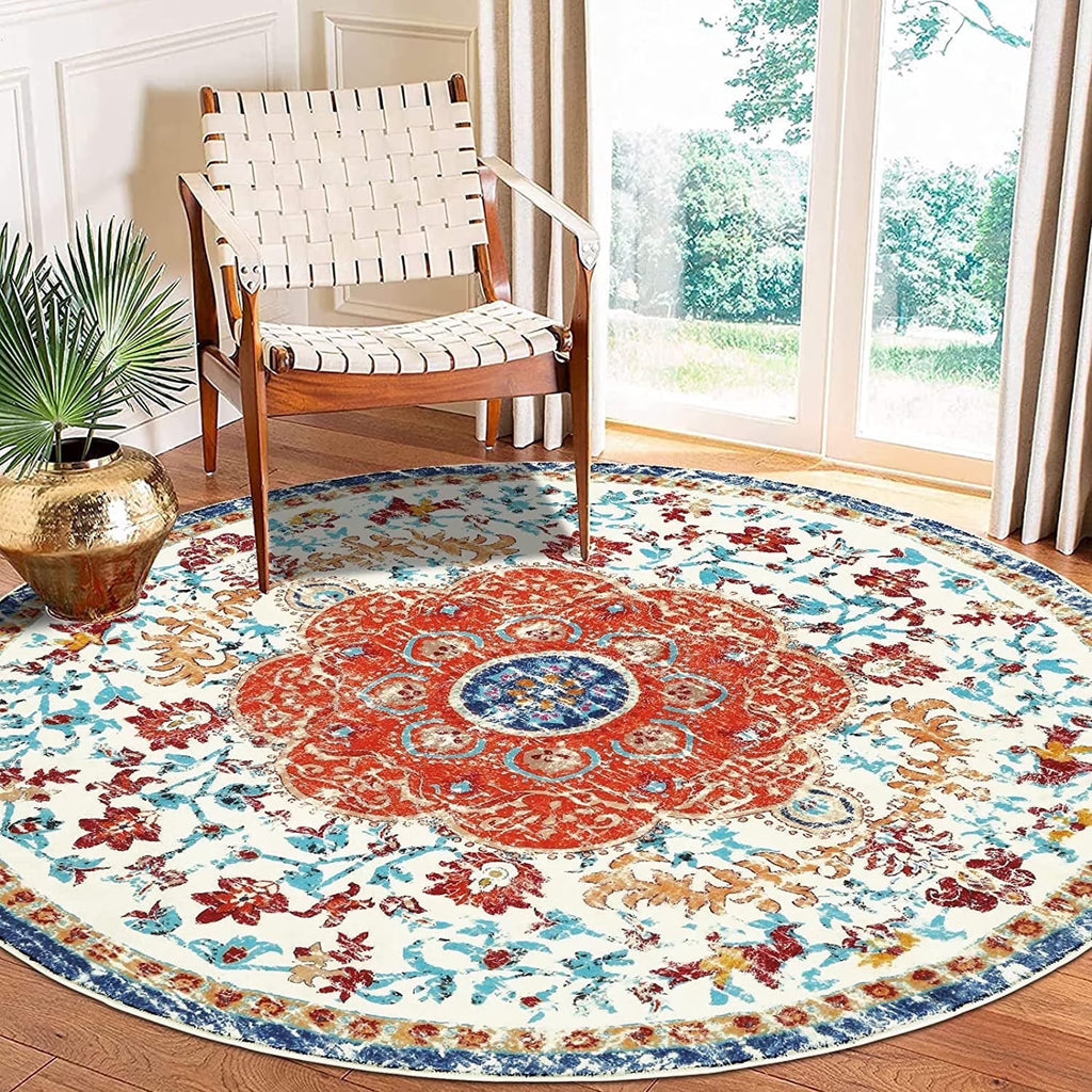 5.25'Round Area Rug,Non Slip Washable round Rug Boho Area Rug for Living Room,Bedroom,Home Decor,Office,Dining Room,Gray