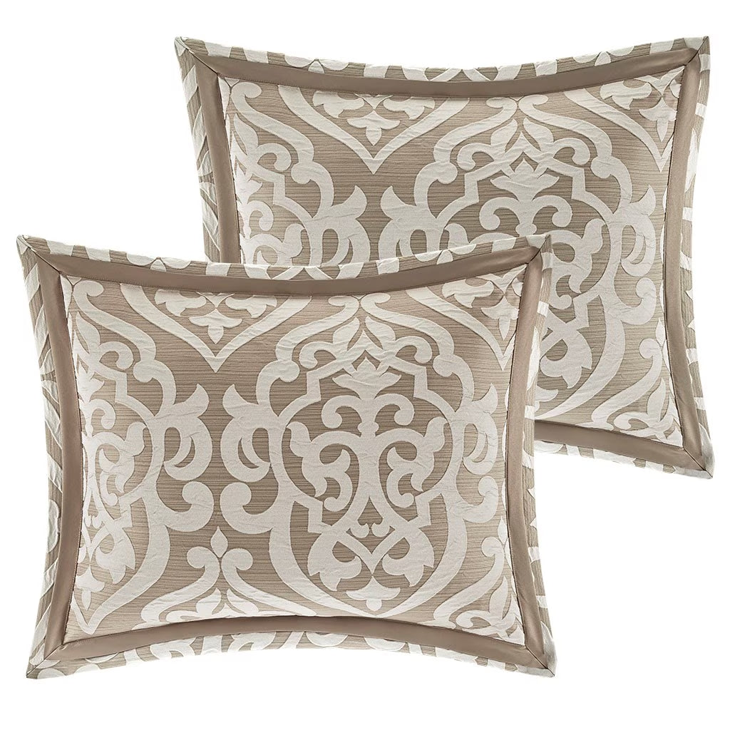 Bedding Sets 8 Piece Jacquard Comforter Set Tan/Ivory Cal King,Bed Sets