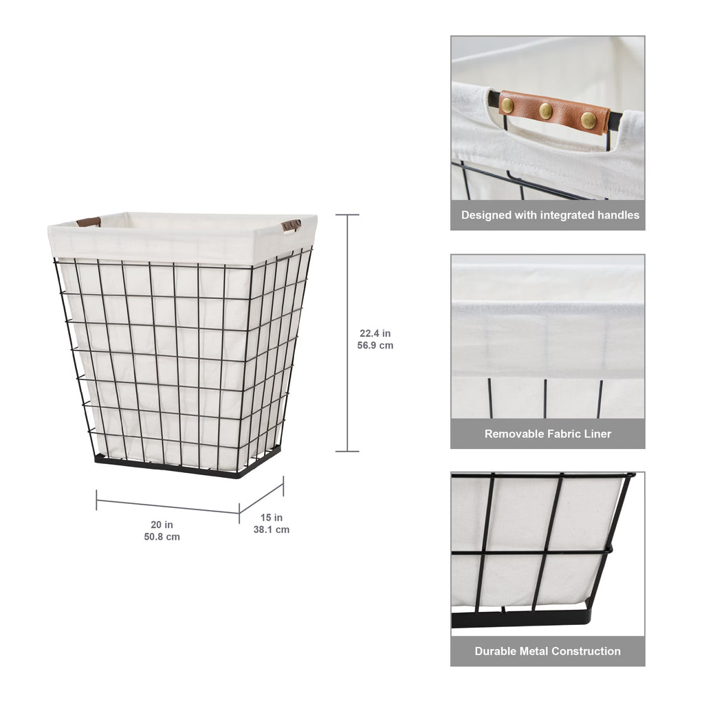 75L Rectangular Steel Wire Laundry Hamper with Removable Cotton Blend Liner, Adult