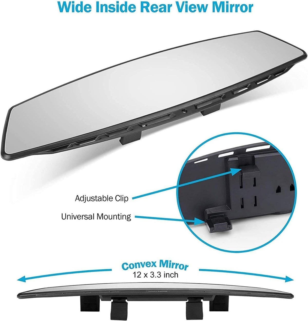 Verivue Universal Panoramic 12-Inch Rear View Mirror, Anti-Glare Wide Angle Car Mirror, Rearview Mirrors Accessory for Baby Rear-Facing, Tint Flat Mirrors for Cars and Suvs.
