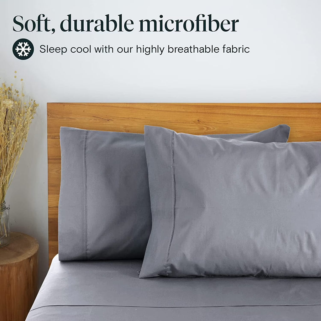Full Cooling Sheets Microfiber Bed Sheet Set, Comfortable Soft, Wrinkle Free Breathable, Deep Pocket 18", Silver, 6 Piece