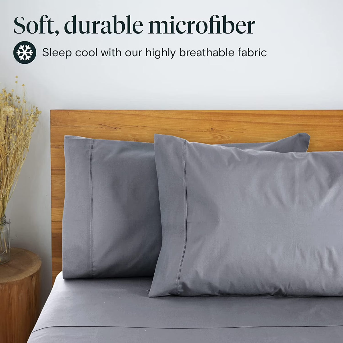 Full Cooling Sheets Microfiber Bed Sheet Set, Comfortable Soft, Wrinkle Free Breathable, Deep Pocket 18", Silver, 6 Piece