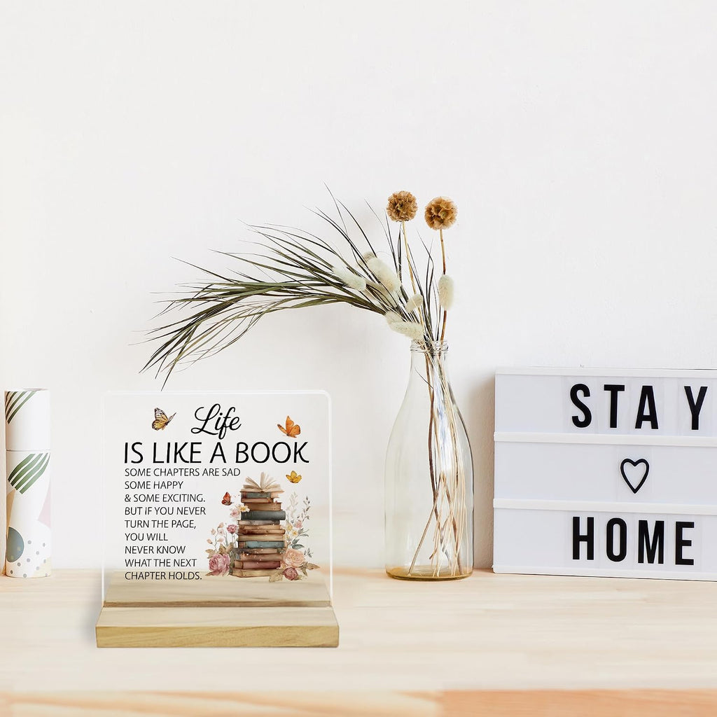 Inspirational Book Lover Desk Decor Sign, Reading Room Decor Acrylic Plaque, Bookcase Decor