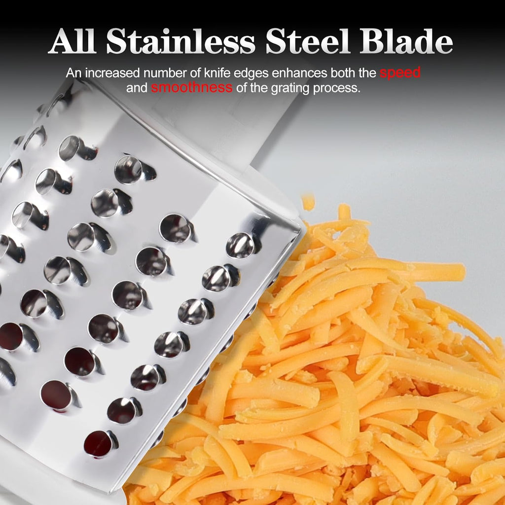 Rotary Cheese Grater Hand Crank, Kitchen Shredder Speed Mandolin Slicer Nut Grinder with Handle and Drum Blades for Cheese, Vegetable, Walnut, Chocolate, Potato, Carrot, 3 Blades, Green