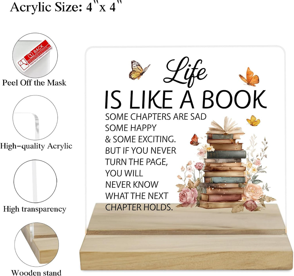 Inspirational Book Lover Desk Decor Sign, Reading Room Decor Acrylic Plaque, Bookcase Decor