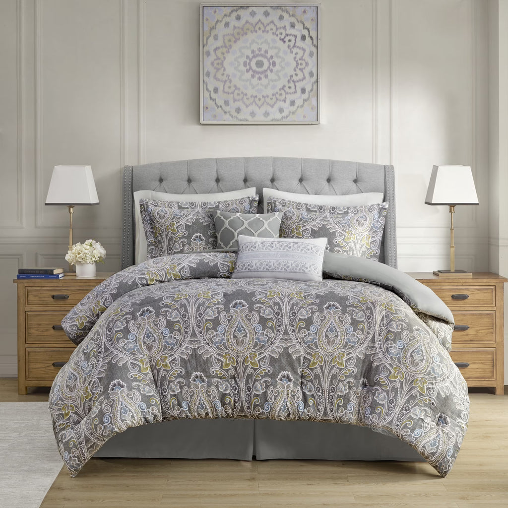 Bedding Sets, 6 Piece Cotton Comforter Set Grey Full, Bed Sets, Comforter Sets,