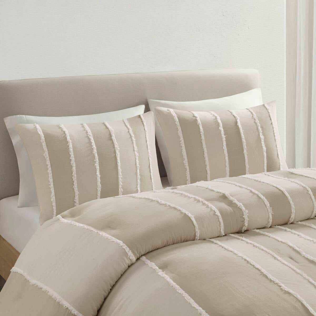 Bedding Sets 3 Piece Striped Cotton Comforter Set Taupe Full/Queen,Bed Sets