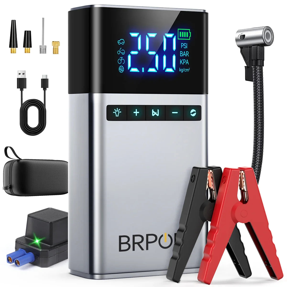4 in 1 Jump Starter Air Compressor Power Bank LED Light 12000Mah 150PSI Wireless Electric Pump for Outdoor Travel Car Electronic