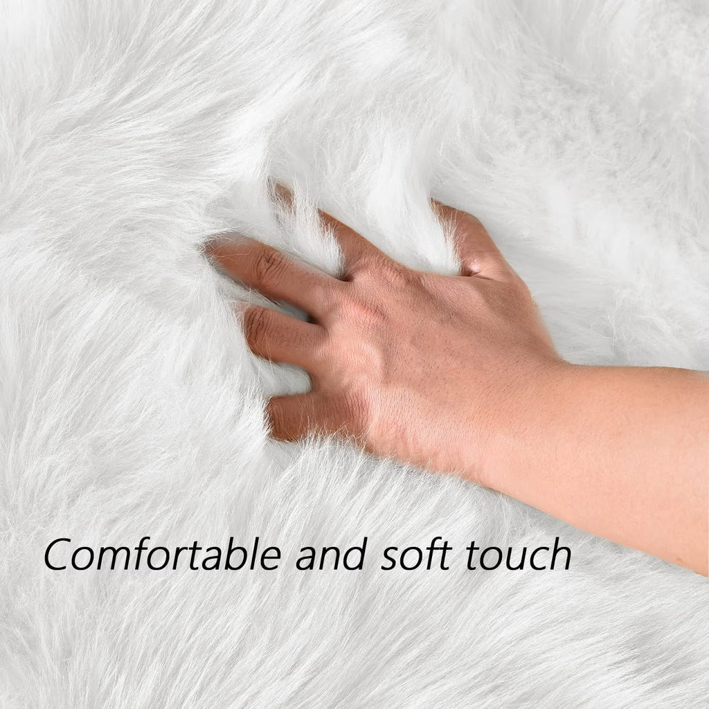 6.7X10 Faux Sheepskin Rug, Area Rug, Fur Rug for Living Room, Fluffy Washable Rug for Bedroom, Nursery, Furry Rug, Large Rug, White Fluffy Rug, Rectangle