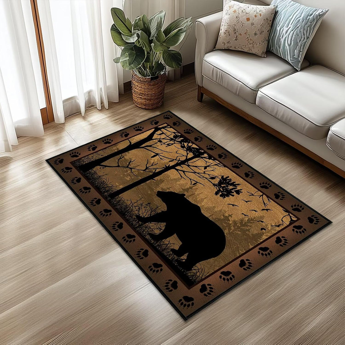 Brown Washable Entry Rug 2X3 Kitchen Rugs for Entryway Bathroom Ulta-Thin Non-Slip Low Pile Indoor Entrance Door Mat,Bear Country Cabin Wildlife Throw Rug Rustic Small Accent Area Rugs for Front Door