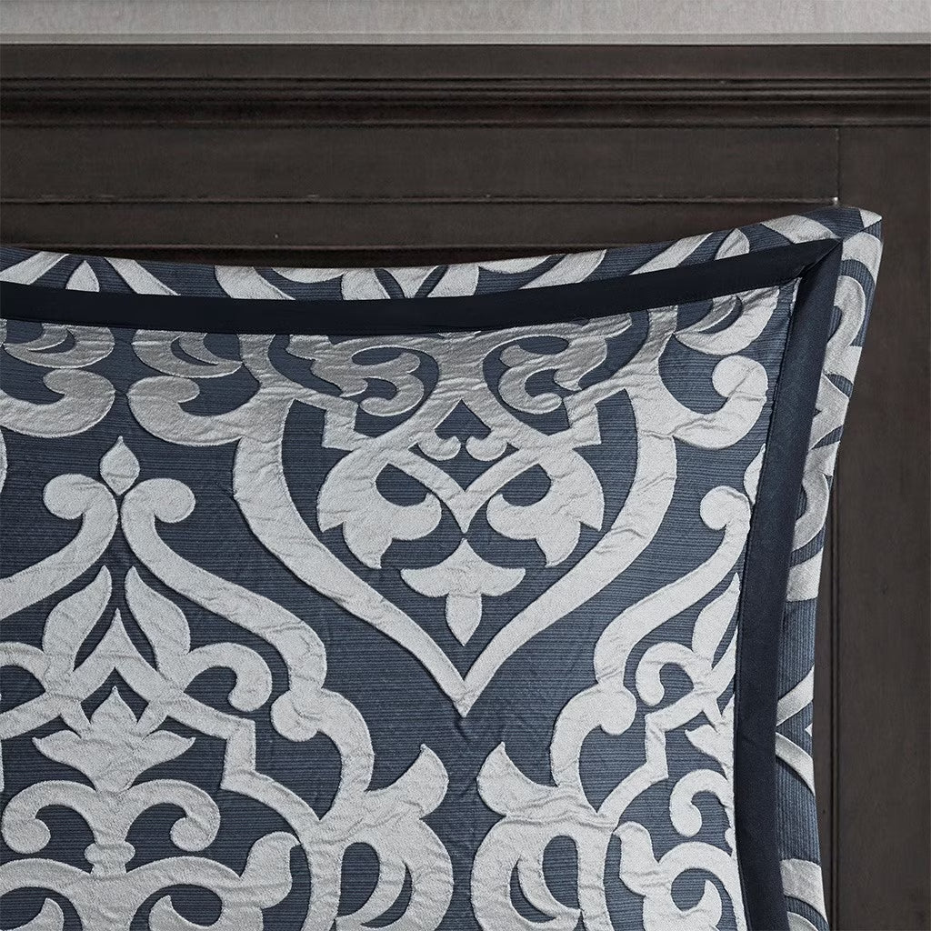 Bedding Sets 8 Piece Jacquard Comforter Set Navy/Silver Cal King,Bed Sets