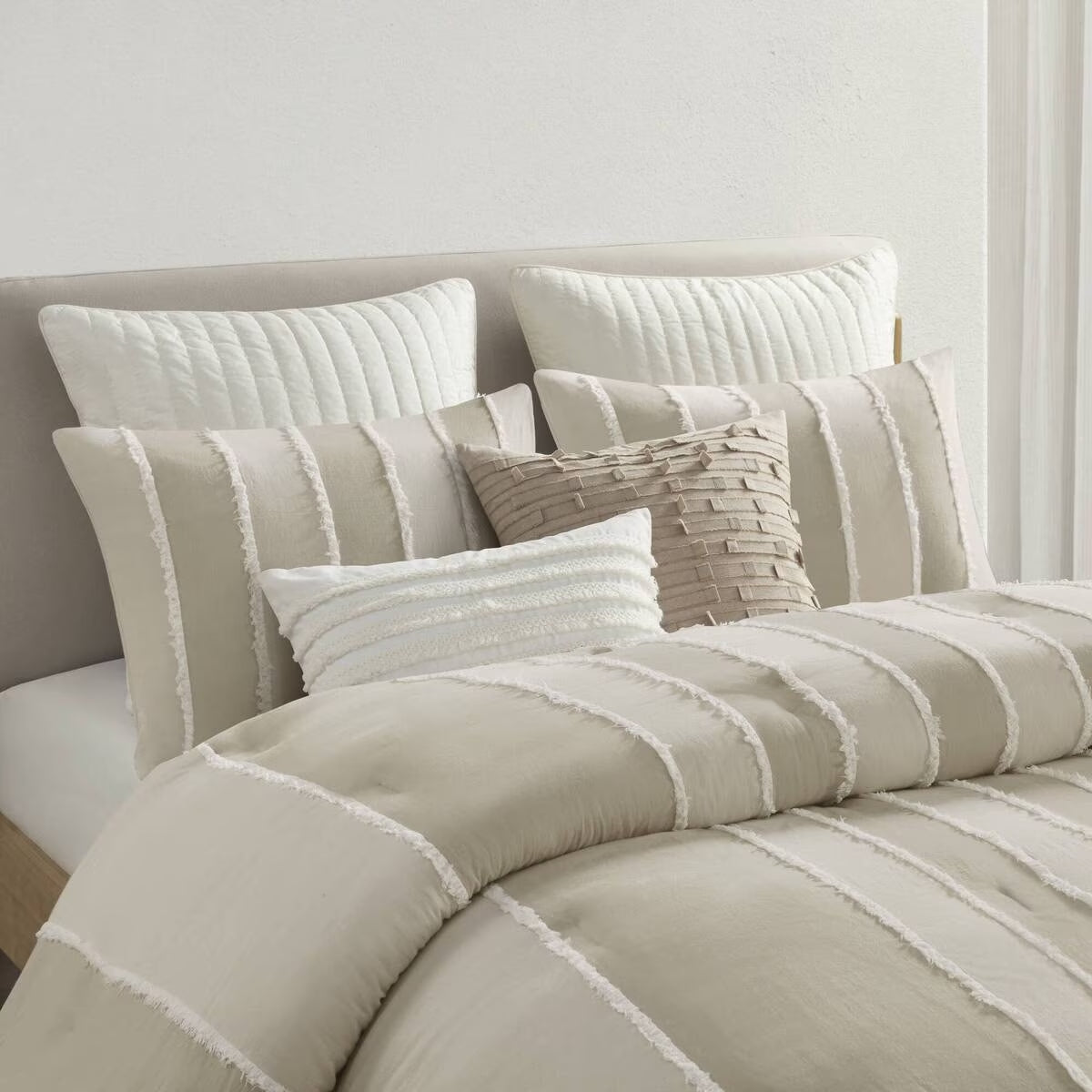 Bedding Sets 3 Piece Striped Cotton Comforter Set Taupe Full/Queen,Bed Sets