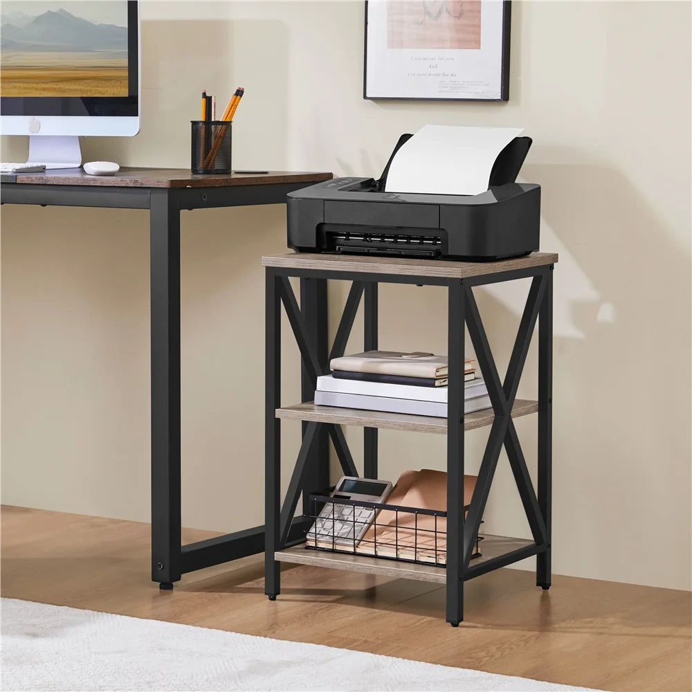 3 Tier X Frame Side Table for Living Room, Gray